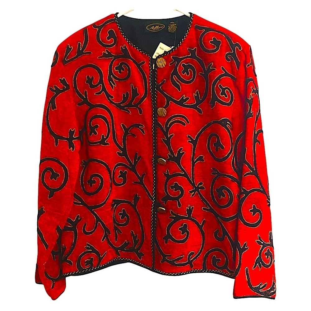 Corduroy Red with Black Embroidered Blazer PL